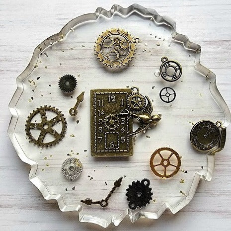 Bandeja decorativa Steampunk hecha a mano y juego de posavasos, plato de cocina de diseño industrial, juego de entretenimiento moderno, decoración de mesa artística única