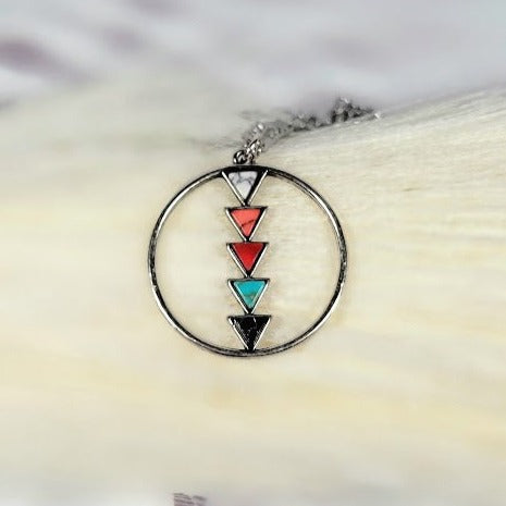 Multi-Colored Triangle Necklace, Trendy Arrowhead Pendant