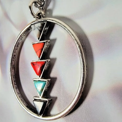 Multi-Colored Triangle Necklace, Trendy Arrowhead Pendant