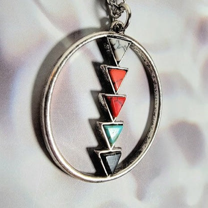 Multi-Colored Triangle Necklace, Trendy Arrowhead Pendant