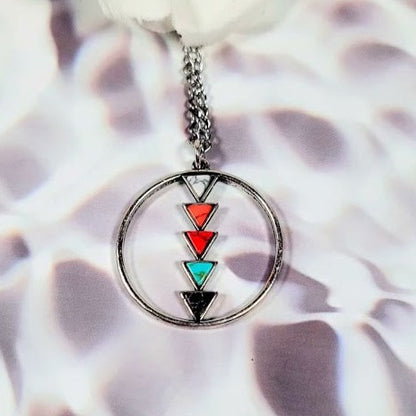 Multi-Colored Triangle Necklace, Trendy Arrowhead Pendant