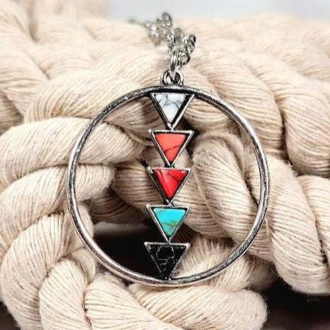 Multi-Colored Triangle Necklace, Trendy Arrowhead Pendant