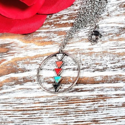 Multi-Colored Triangle Necklace, Trendy Arrowhead Pendant