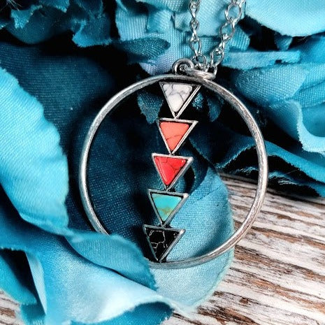 Multi-Colored Triangle Necklace, Trendy Arrowhead Pendant