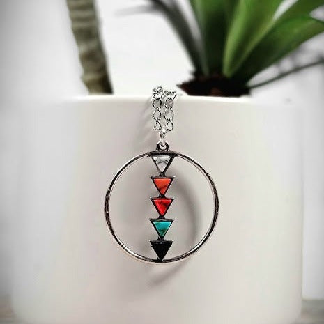 Multi-Colored Triangle Necklace, Trendy Arrowhead Pendant