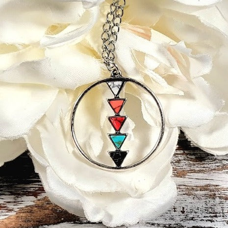 Multi-Colored Triangle Necklace, Trendy Arrowhead Pendant