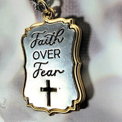 Faith Over Fear Engraved Necklace, Elegant Christian Pendant ,Religious Gift for Special Occasion, Inspirational Words Accessory