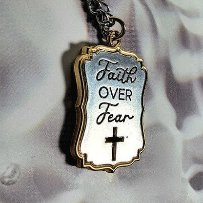 Faith Over Fear Engraved Necklace, Elegant Christian Pendant ,Religious Gift for Special Occasion, Inspirational Words Accessory