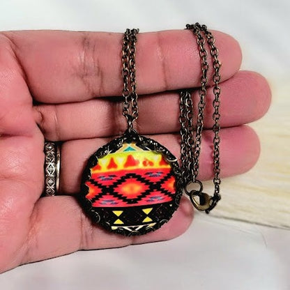 Red & Black Ethnic Tribal Necklace and Earring Set, Chic Southwestern Jewelry Set