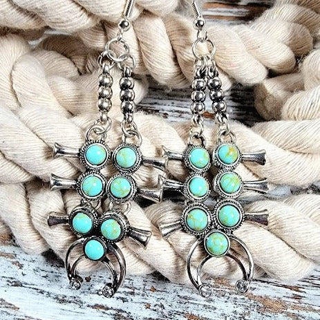 Faux Turquoise Squash Blossom Earring, Navajo Inspired Design Dangle, Sundance Women's Jewelry