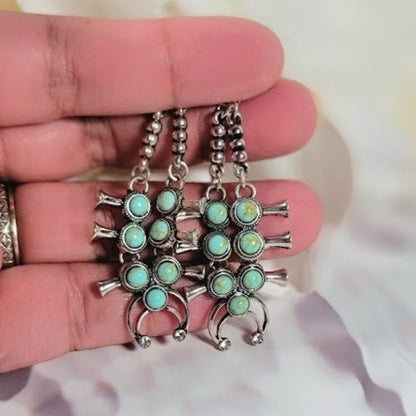 Faux Turquoise Squash Blossom Earring, Navajo Inspired Design Dangle, Sundance Women's Jewelry