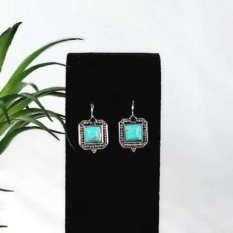 Faux Turquoise Beaded Earring, Rustic Allure with Rhinestone Sparkle Dangle, Elegance of the Southwest Jewelry