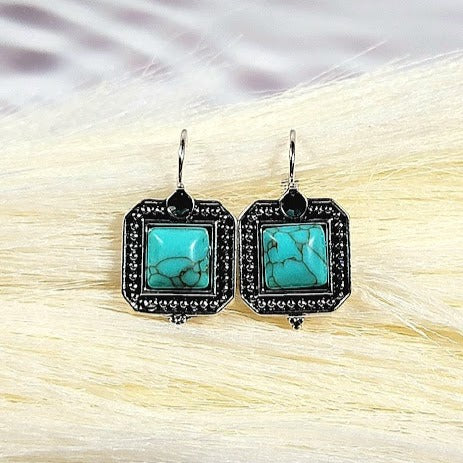 Faux Turquoise Beaded Earring, Rustic Allure with Rhinestone Sparkle Dangle, Elegance of the Southwest Jewelry