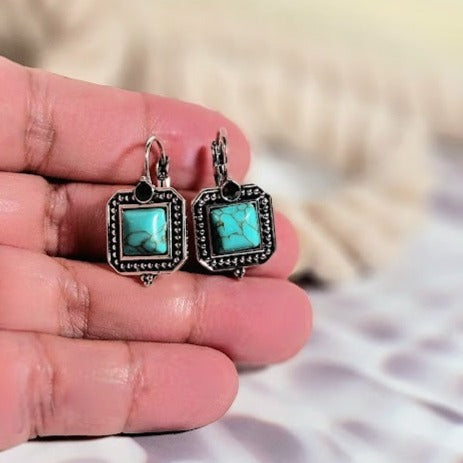 Faux Turquoise Beaded Earring, Rustic Allure with Rhinestone Sparkle Dangle, Elegance of the Southwest Jewelry