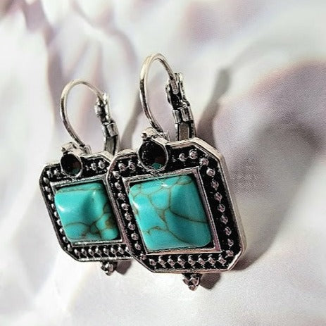 Faux Turquoise Beaded Earring, Rustic Allure with Rhinestone Sparkle Dangle, Elegance of the Southwest Jewelry