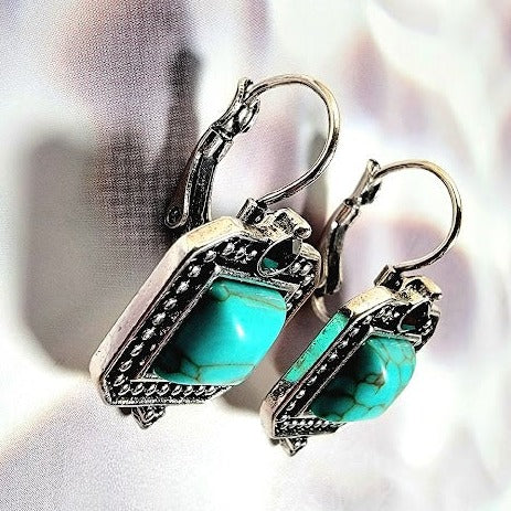 Faux Turquoise Beaded Earring, Rustic Allure with Rhinestone Sparkle Dangle, Elegance of the Southwest Jewelry