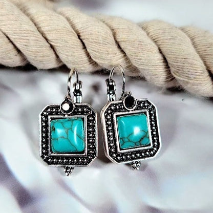 Faux Turquoise Beaded Earring, Rustic Allure with Rhinestone Sparkle Dangle, Elegance of the Southwest Jewelry