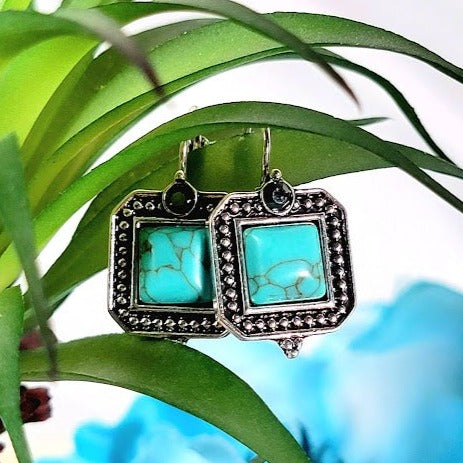 Faux Turquoise Beaded Earring, Rustic Allure with Rhinestone Sparkle Dangle, Elegance of the Southwest Jewelry