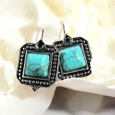 Faux Turquoise Beaded Earring, Rustic Allure with Rhinestone Sparkle Dangle, Elegance of the Southwest Jewelry