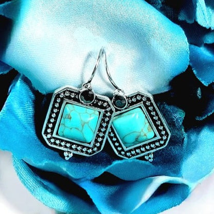 Faux Turquoise Beaded Earring, Rustic Allure with Rhinestone Sparkle Dangle, Elegance of the Southwest Jewelry