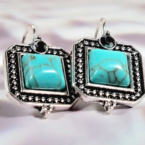 Faux Turquoise Beaded Earring, Rustic Allure with Rhinestone Sparkle Dangle, Elegance of the Southwest Jewelry