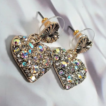 Iridescent Double Heart Post Earrings, Romantic Gift for Special Celebration, Handcrafted Love-Inspired Stud Earrings