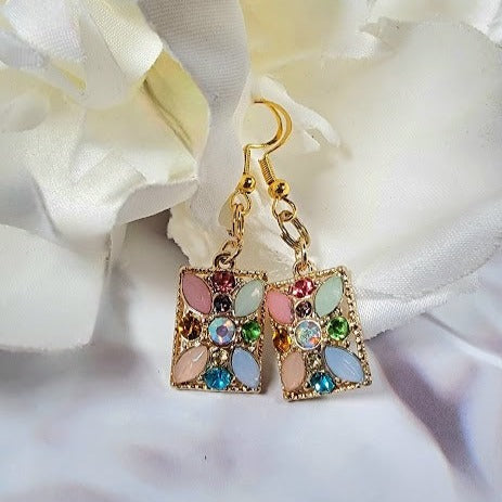 Graceful Pastel  Rhinestone Earrings, Timeless Beauty with Modern Design Dangle, Handcrafted Elegant Pendant for Evening Wear