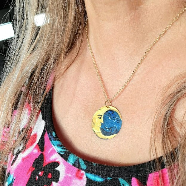 Bright Yellow Crescent Moon Necklace, Celestial-Themed Fashion Accessory