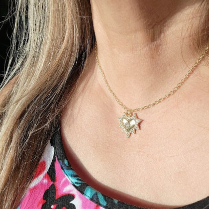 Golden Heart Sunray Necklace, Love-Inspired Celestial Necklace with Sparkle