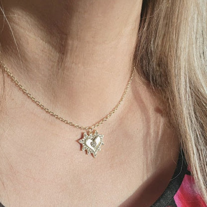 Golden Heart Sunray Necklace, Love-Inspired Celestial Necklace with Sparkle