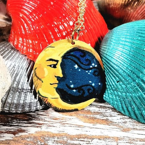 Bright Yellow Crescent Moon Necklace, Celestial-Themed Fashion Accessory