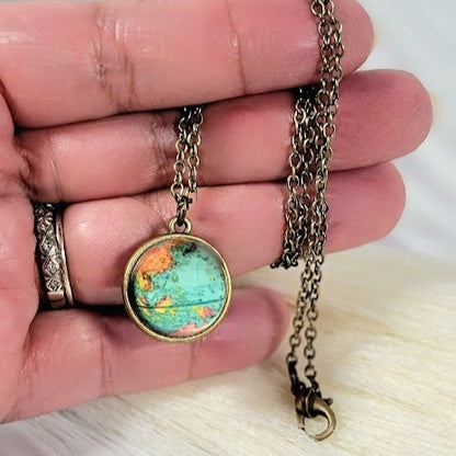 Luminous Earth Necklace, Glow in the Dark Pendant, Exploration & Adventure-Themed Jewelry, World Traveler Gift