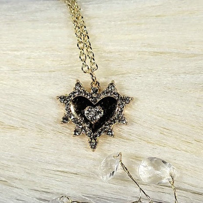 Golden Heart Sunray Necklace, Love-Inspired Celestial Necklace with Sparkle