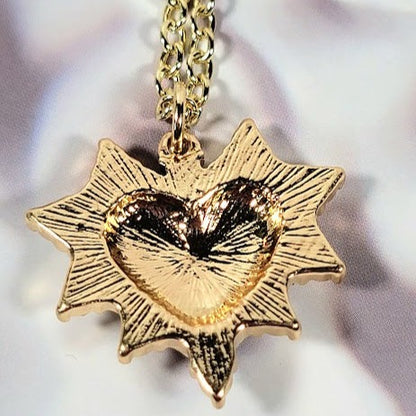 Golden Heart Sunray Necklace, Love-Inspired Celestial Necklace with Sparkle