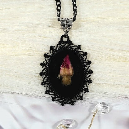 Naturally Preserved Rose Bud Necklace, Vintage Charm Pendant, Unique 3D Cameo Pendant