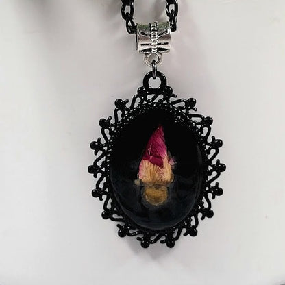 Naturally Preserved Rose Bud Necklace, Vintage Charm Pendant, Unique 3D Cameo Pendant