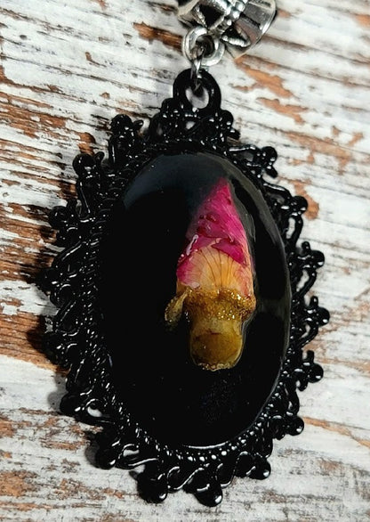 Naturally Preserved Rose Bud Necklace, Vintage Charm Pendant, Unique 3D Cameo Pendant