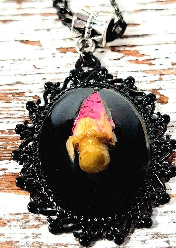 Naturally Preserved Rose Bud Necklace, Vintage Charm Pendant, Unique 3D Cameo Pendant