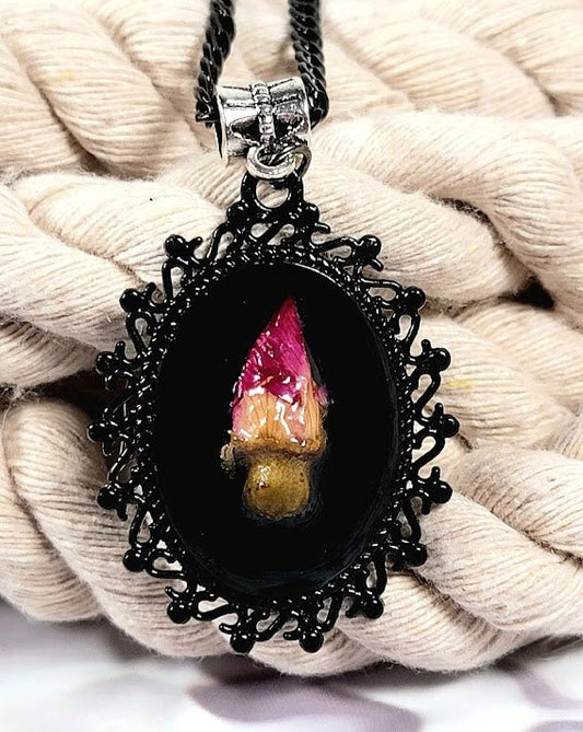 Naturally Preserved Rose Bud Necklace, Vintage Charm Pendant, Unique 3D Cameo Pendant