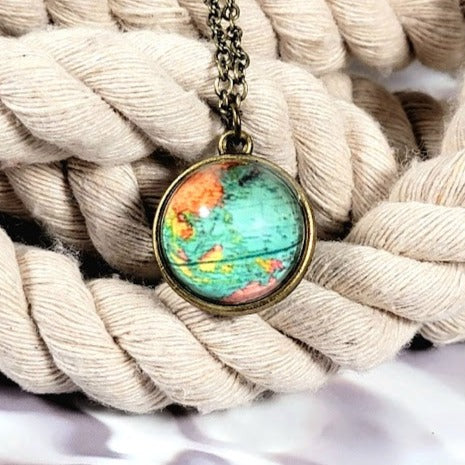 Luminous Earth Necklace, Glow in the Dark Pendant, Exploration & Adventure-Themed Jewelry, World Traveler Gift