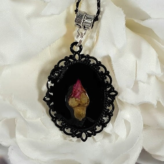 Naturally Pressed Rosebud Necklace, Nature Meets Sophistication Pendant, Ethereal Floral Beauty Jewelry