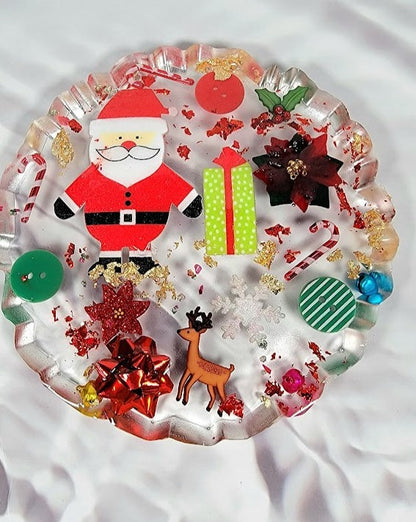 Juego de 4 posavasos temáticos del País de las Maravillas de Invierno, Papá Noel y renos festivos, vajilla navideña de diseño elegante, decoración navideña de arte funcional