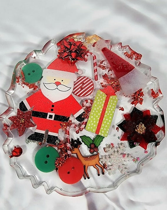 Winter Wonderland Themed Coasters Set of 4, Festive Santa & Reindeer, Elegantly Designed Christmas Tableware, Functional Art Holiday Decor