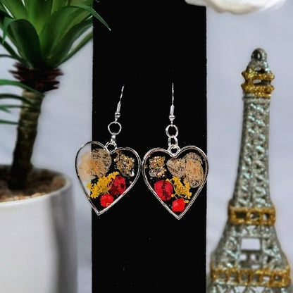 Fall Season Versatile Heart Earrings, Elegant Mini Floral Arrangement Pendants, Fall-Themed Jewelry