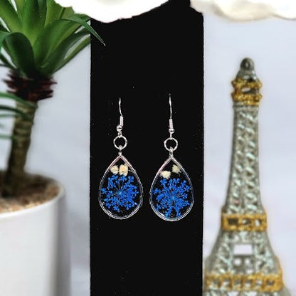 Soft Blue Floral Elegant Earring, Unique Handcrafted Dangle, Women's Timeless Jewelry Accessory