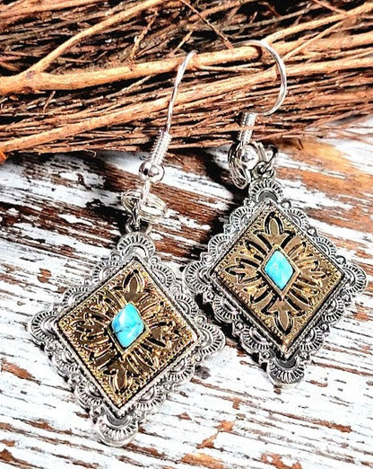 Southwestern Concho Designed Earrings, Rustic & Refined Accessory, Traditional Saddle Inspired Dangle