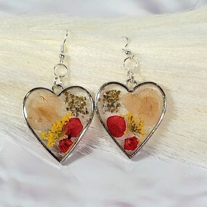 Fall Season Versatile Heart Earrings, Elegant Mini Floral Arrangement Pendants, Fall-Themed Jewelry