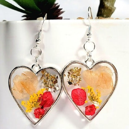 Fall Season Versatile Heart Earrings, Elegant Mini Floral Arrangement Pendants, Fall-Themed Jewelry