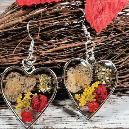 Fall Season Versatile Heart Earrings, Elegant Mini Floral Arrangement Pendants, Fall-Themed Jewelry