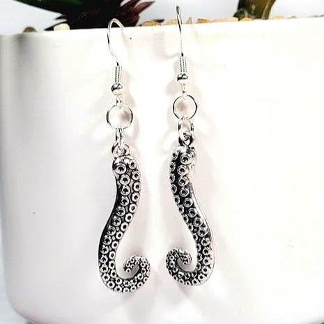 Artistic Octopus Tentacle Dangle Earring, Unique Nautical Theme Jewelry